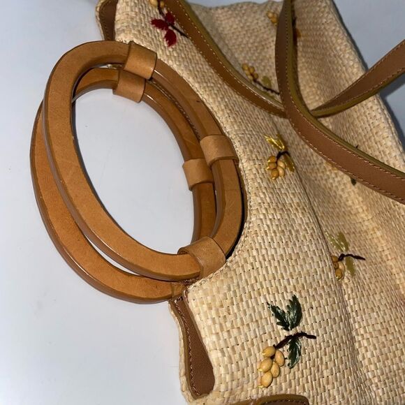 Fossil Straw Leather Trim Handbag - Picture 9 of 10